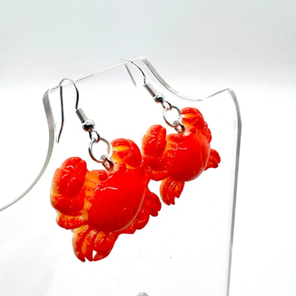 Red Crab Earrings - Animal Earrings - Cajun Earrings - Mardi Gras Earrings - Picture 2 of 8